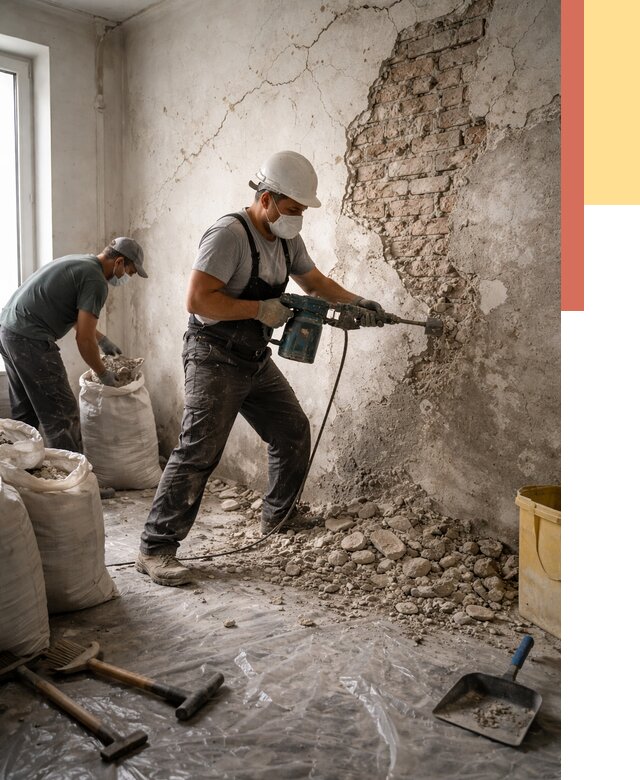 Демонтаж штукатурки со стен в Березниках от 7415 руб/м² — быстро и недорого | ОТДЕЛОЧНИК-Брз