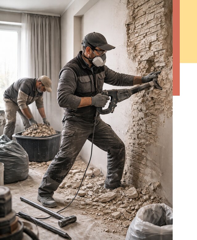 Демонтаж декоративного камня в Березниках от 1493 руб/м² — быстро и недорого | ОТДЕЛОЧНИК-Брз