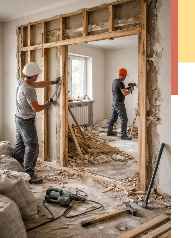 Демонтаж деревянных перегородок в Березниках от 3296 руб. — быстро и недорого | ОТДЕЛОЧНИК-Брз