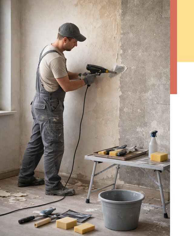 Очистка стен от клея в Березниках от 1905 руб. — снятие и удаление клея со стен | ОТДЕЛОЧНИК-Брз