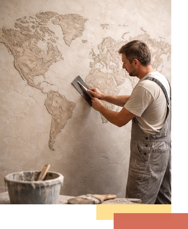 Декоративная штукатурка «Карта мира» под ключ в Березниках