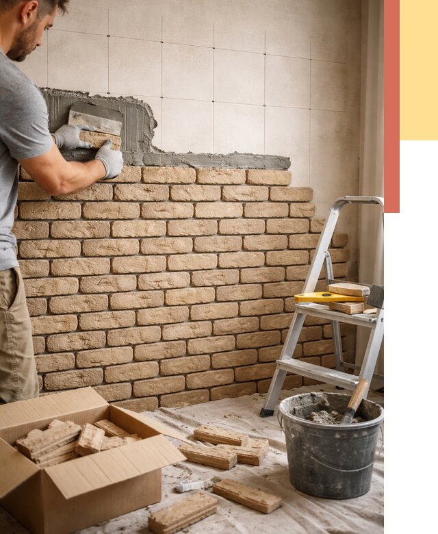 Монтаж декоративного кирпича в Березниках от 3296 руб./м² — быстро и недорого | ОТДЕЛОЧНИК-Брз