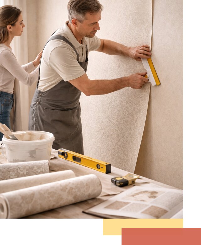 Поклейка обоев с подбором рисунка в Березниках