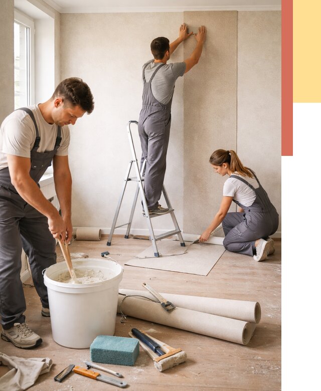 Оклейка стен обоями в Березниках от 3605 руб/м2 — быстро и недорого | ОТДЕЛОЧНИК-Брз