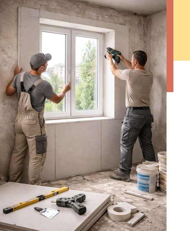 Монтаж откосов из гипсокартона в Березниках от 4635 руб. под ключ | ОТДЕЛОЧНИК-Брз