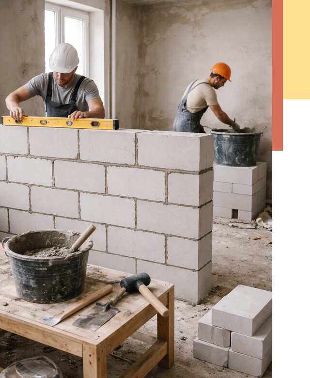 Кладка перегородок из газобетона в Березниках от 3296 руб. под ключ | ОТДЕЛОЧНИК-Брз