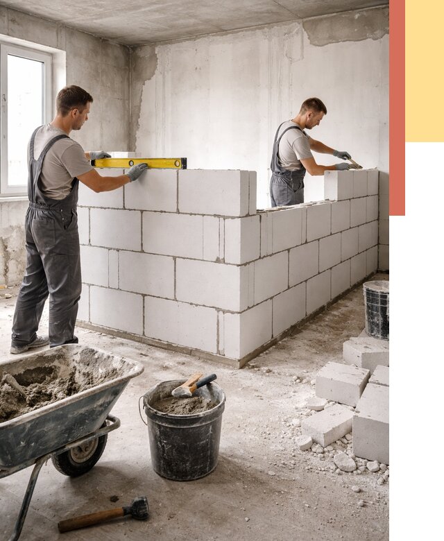 Кладка перегородок из ПГП в Березниках от 2575 руб./м2 — монтаж и возведение под ключ | ОТДЕЛОЧНИК-Брз