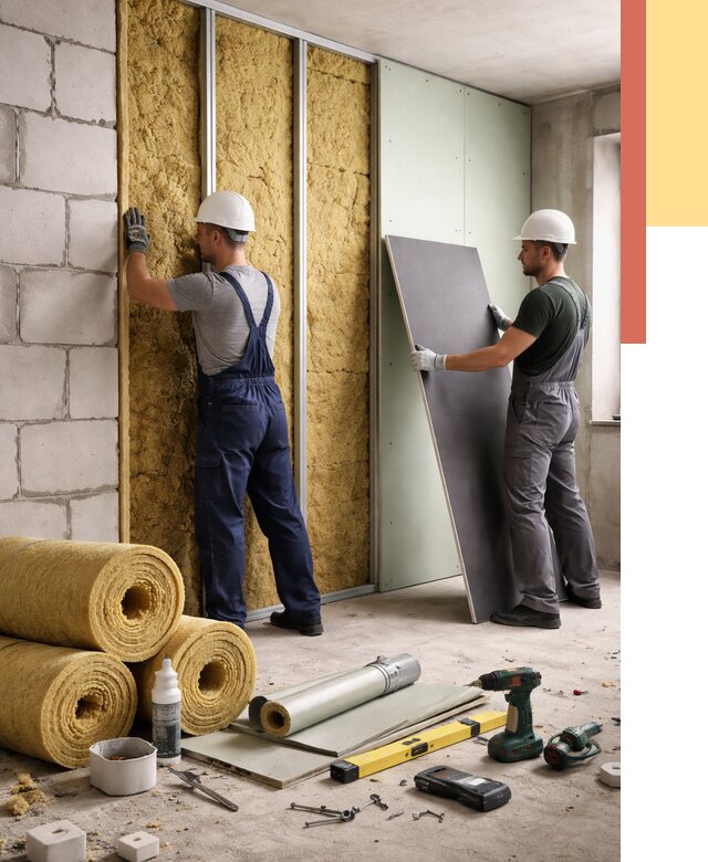 Шумоизоляция перегородок из блоков в Березниках от 1905 руб./м² — быстро и недорого | ОТДЕЛОЧНИК-Брз