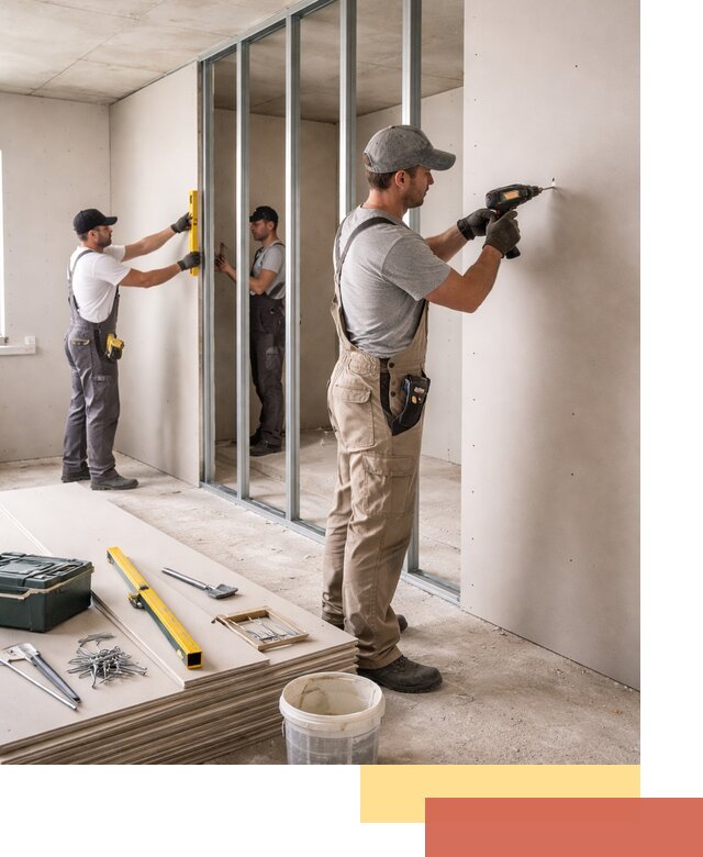 Однослойная перегородка из гипсокартона в Березниках под ключ, монтаж и отделка