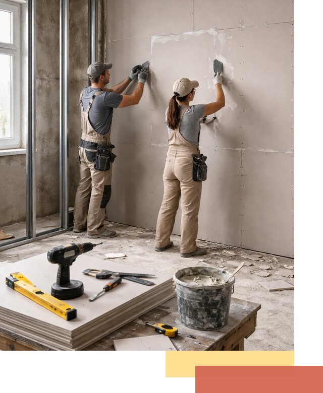 Монтаж двухслойной перегородки из гипсокартона в Березниках