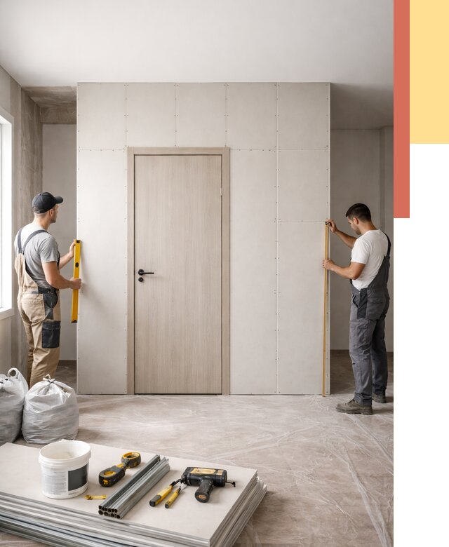 Перегородка из гипсокартона с дверью в Березниках от 4635 руб. под ключ | ОТДЕЛОЧНИК-Брз