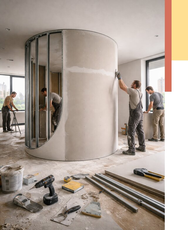 Радиусная перегородка из гипсокартона в Березниках от 2987 руб. под ключ | ОТДЕЛОЧНИК-Брз