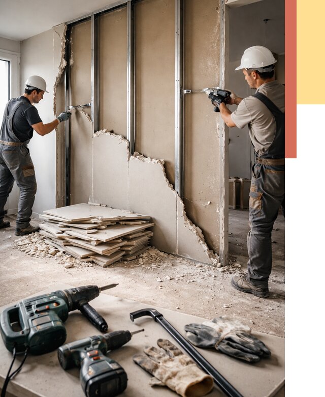 Демонтаж перегородки из гипсокартона в Березниках от 1236 руб. быстро и недорого | ОТДЕЛОЧНИК-Брз