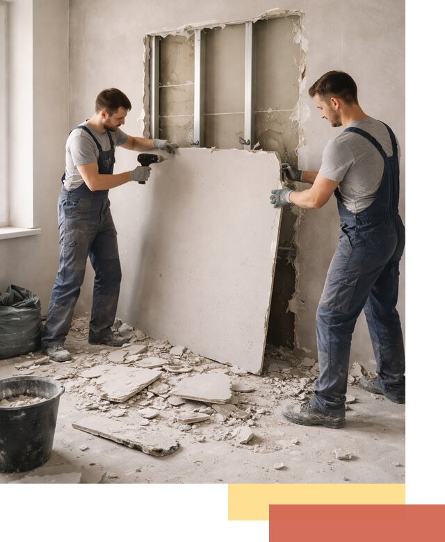 Демонтаж перегородки из гипсокартона в Березниках быстрый и аккуратный