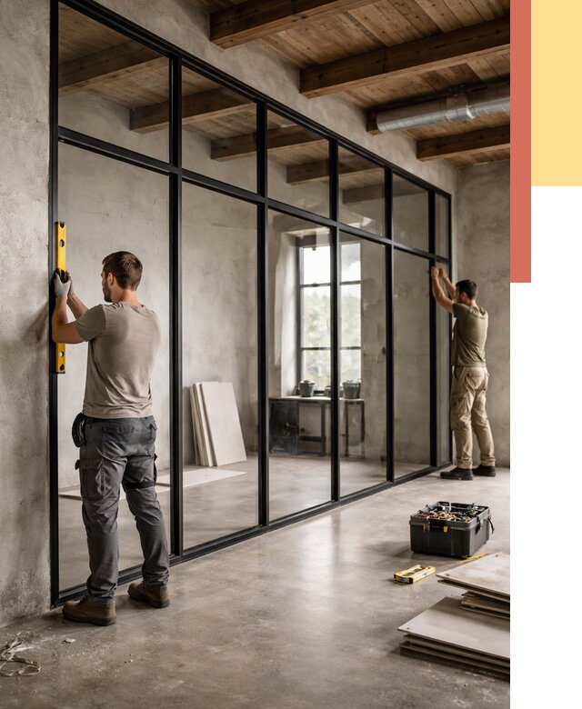 Стеклянные перегородки лофт в Березниках от 10814 руб. под ключ | ОТДЕЛОЧНИК-Брз