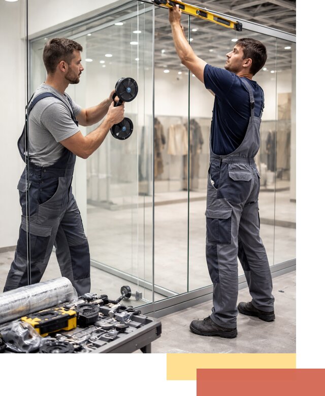 Стеклянные перегородки для магазинов в Березниках — монтаж и установка