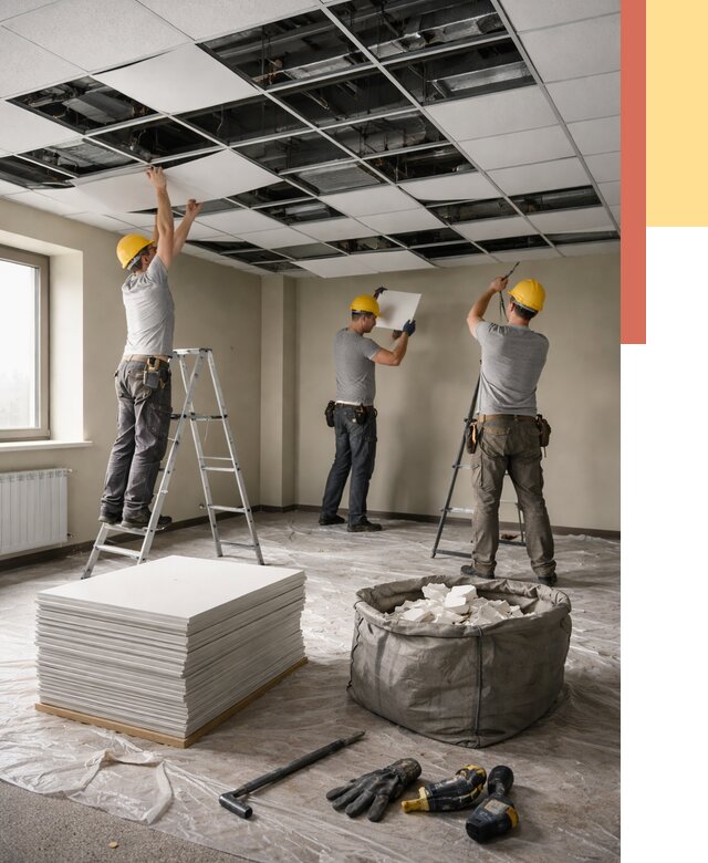 Демонтаж потолка Армстронг в Березниках от 4635 руб. быстро и недорого | ОТДЕЛОЧНИК-Брз