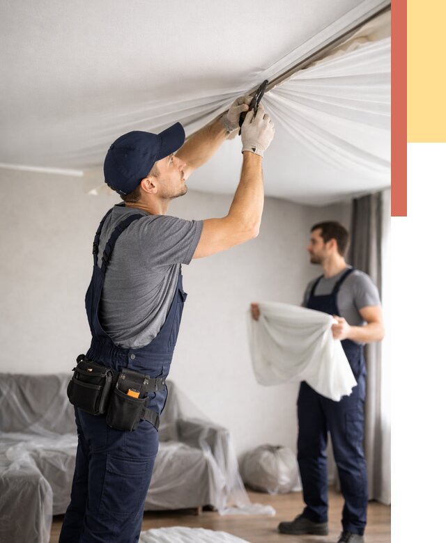 Демонтаж натяжного потолка в Березниках от 4635 руб. — снятие и разбор под ключ | ОТДЕЛОЧНИК-Брз