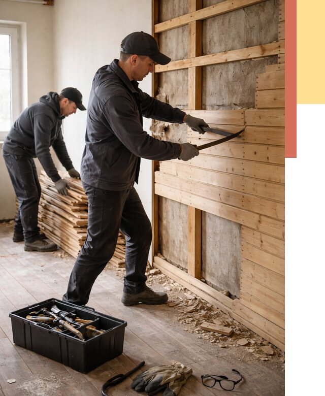 Демонтаж вагонки в Березниках от 3914 руб/м2 — быстро и недорого | ОТДЕЛОЧНИК-Брз