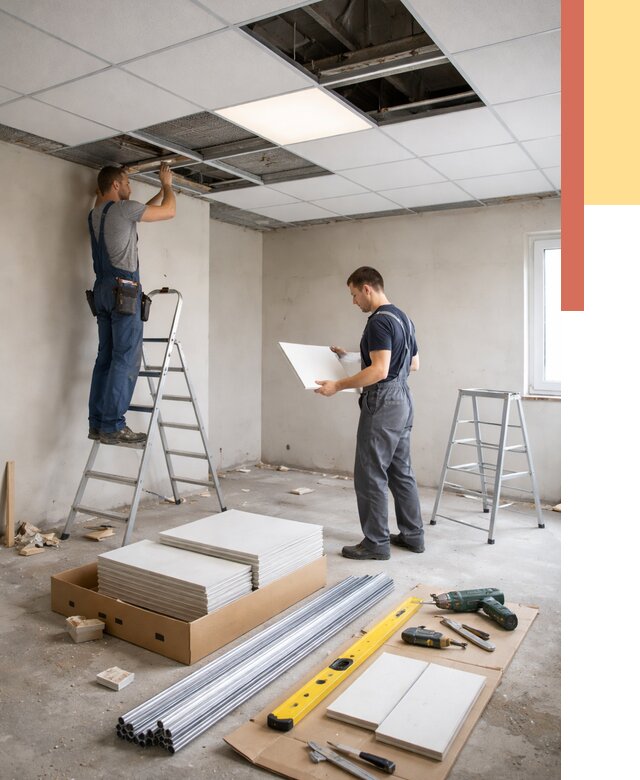 Монтаж потолка армстронг в Березниках от 4635 руб/м2 — быстрая установка под ключ | ОТДЕЛОЧНИК-Брз