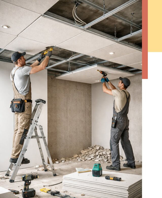 Монтаж акустического потолка в Березниках от 6694 руб/м2 — быстро и недорого | ОТДЕЛОЧНИК-Брз