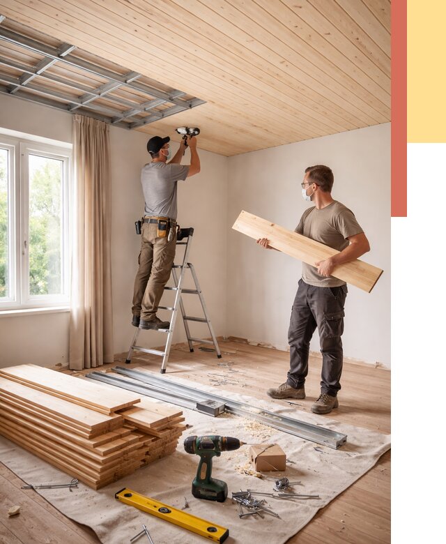 Монтаж потолка из вагонки в Березниках от 6694 руб. | Быстро и недорого — ОТДЕЛОЧНИК-Брз