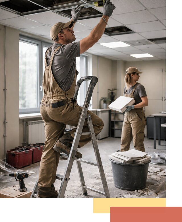 Ремонт потолка Армстронг и замена плит в Березниках