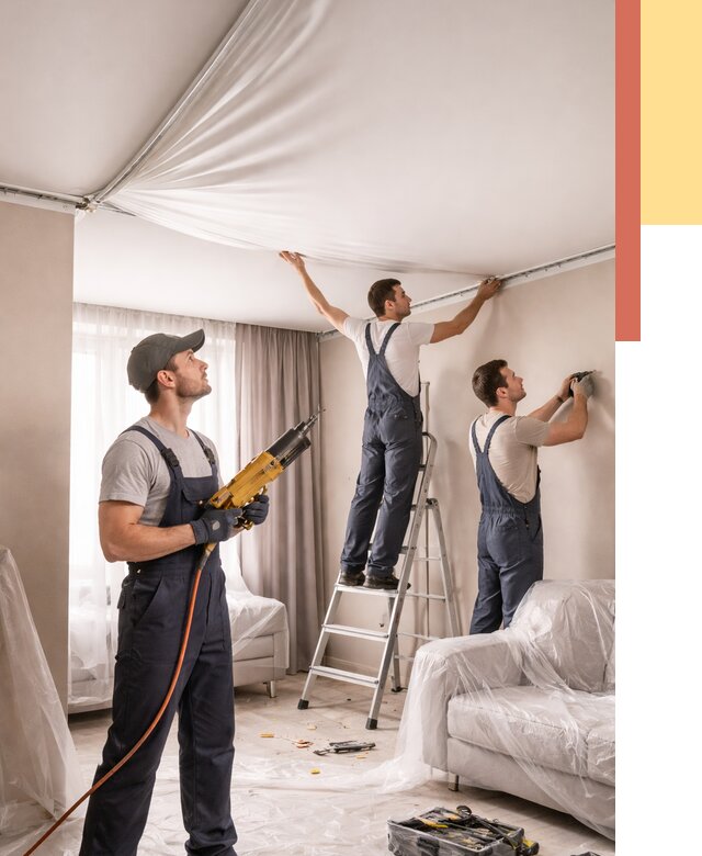 Установка натяжного потолка в Березниках от 4635 руб. | Быстро и недорого — ОТДЕЛОЧНИК-Брз