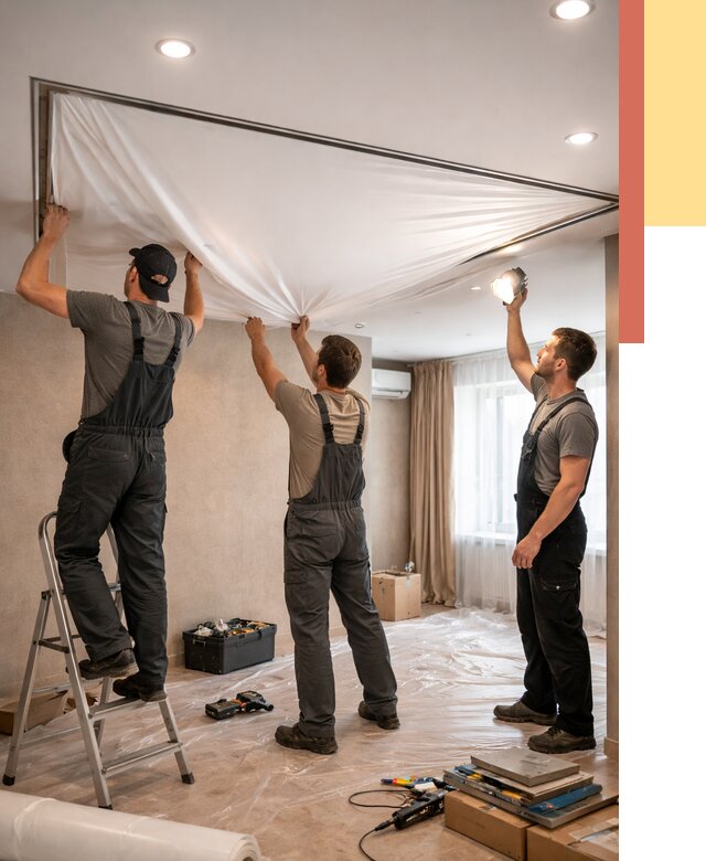 Монтаж ПВХ натяжного потолка в Березниках от 3605 руб. под ключ | ОТДЕЛОЧНИК-Брз