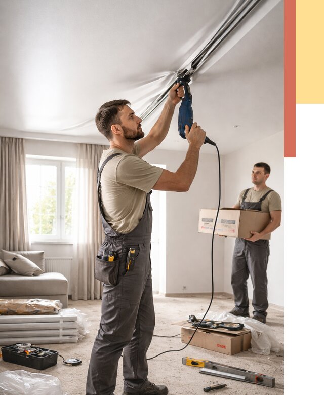 Монтаж сатинового натяжного потолка в Березниках от 3605 руб. | Быстро, недорого — ОТДЕЛОЧНИК-Брз