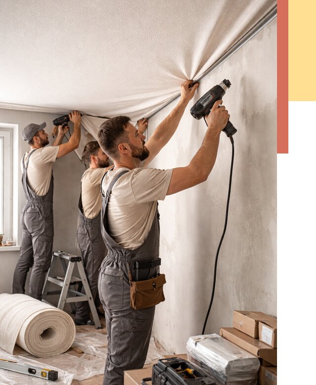 Монтаж фактурного натяжного потолка в Березниках от 772 руб. — ОТДЕЛОЧНИК-Брз