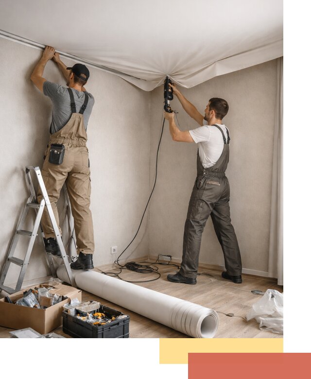 Монтаж цветного натяжного потолка в Березниках за один день