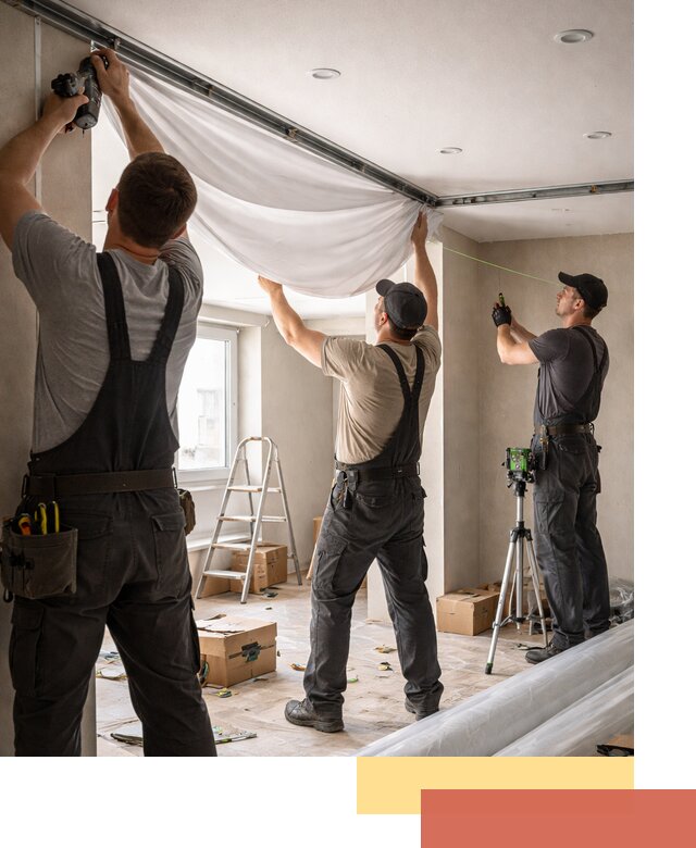 Монтаж парящего натяжного потолка под ключ в Березниках