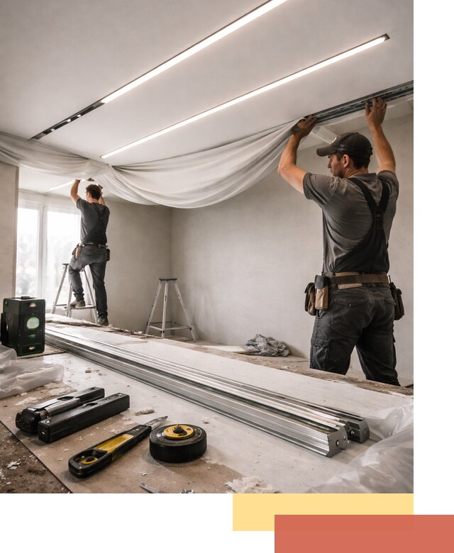 Монтаж натяжных потолков со световыми линиями в Березниках