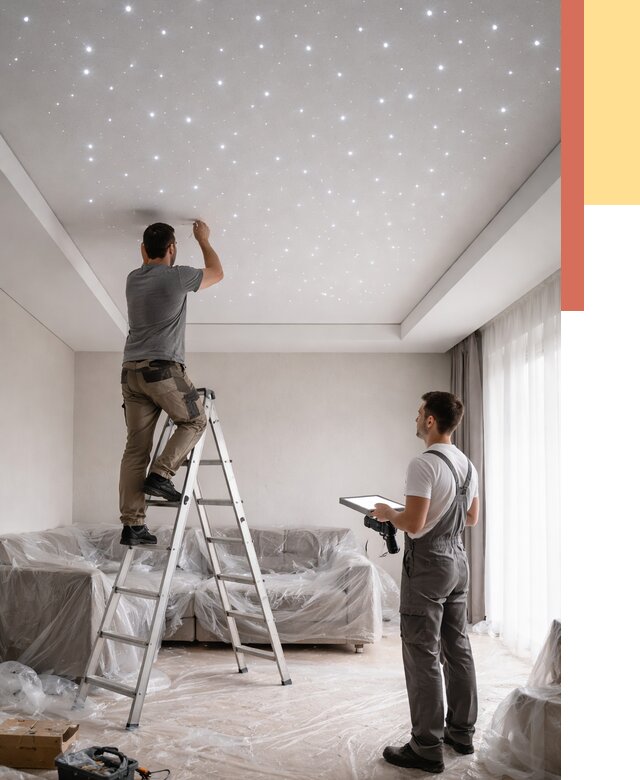 Монтаж натяжного потолка «звездное небо» в Березниках от 6694 руб. | ОТДЕЛОЧНИК-Брз