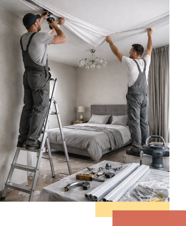 Монтаж натяжного потолка в спальне в Березниках