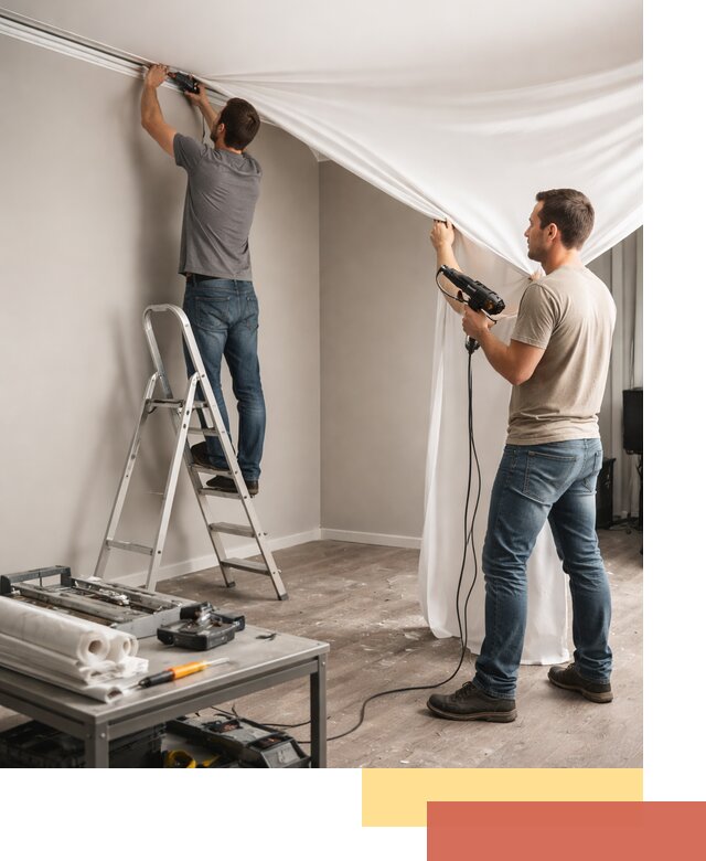 Монтаж натяжного потолка в студии в Березниках