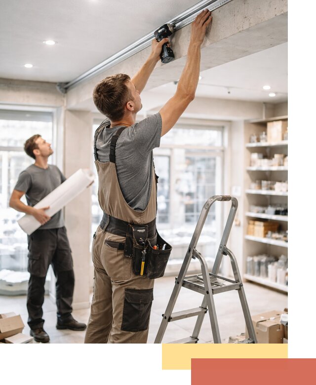 Монтаж натяжных потолков в магазине в Березниках