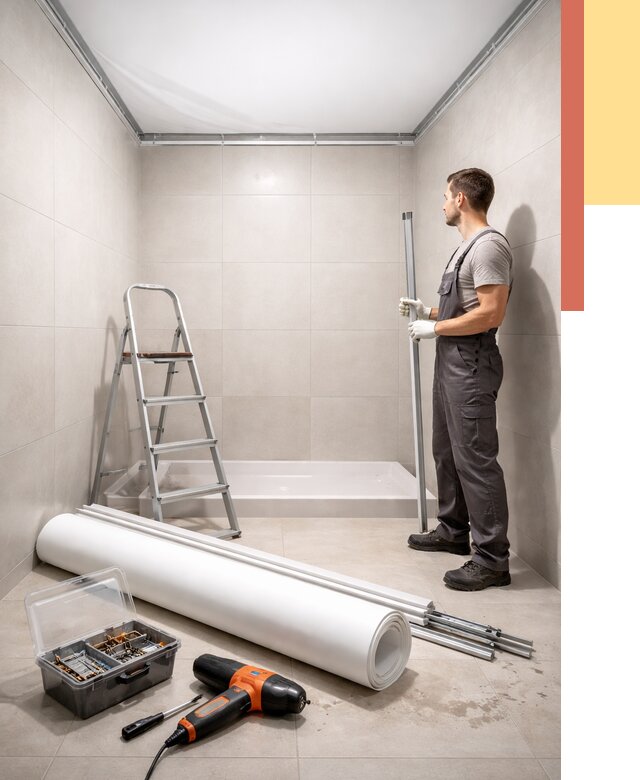 Монтаж натяжного потолка в санузле в Березниках от 1905 руб. — ОТДЕЛОЧНИК-Брз