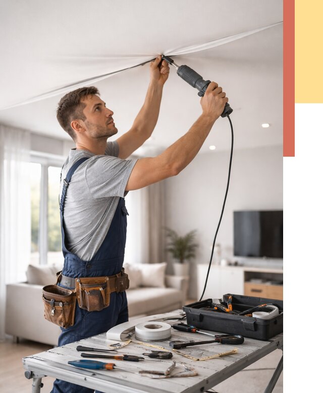 Ремонт натяжных потолков в Березниках от 9784 руб. под ключ — ОТДЕЛОЧНИК-Брз