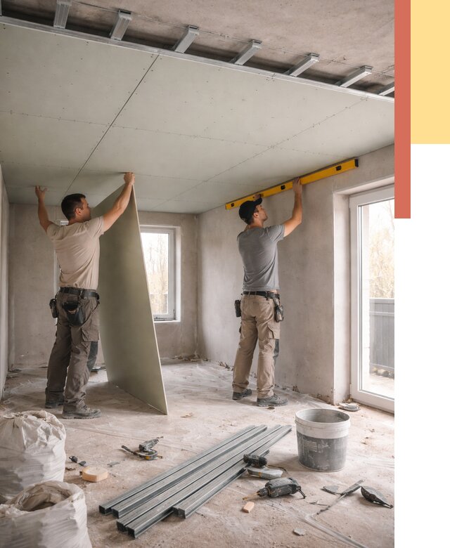 Одноуровневый потолок из гипсокартона в Березниках от 772 руб. — монтаж под ключ | ОТДЕЛОЧНИК-Брз