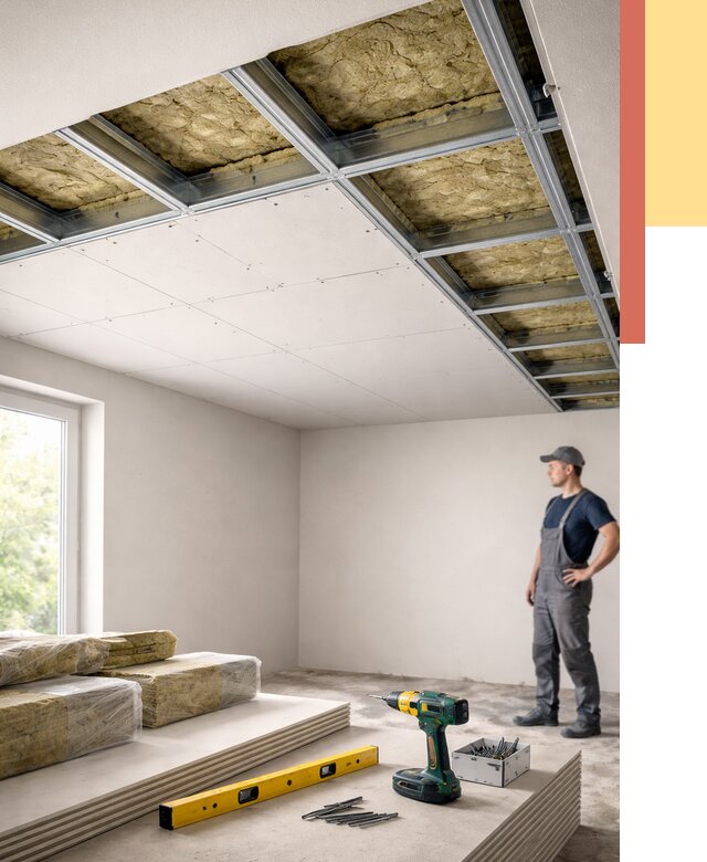 Звукоизоляция потолка ГКЛ в Березниках от 978 руб. — монтаж под ключ | ОТДЕЛОЧНИК-Брз